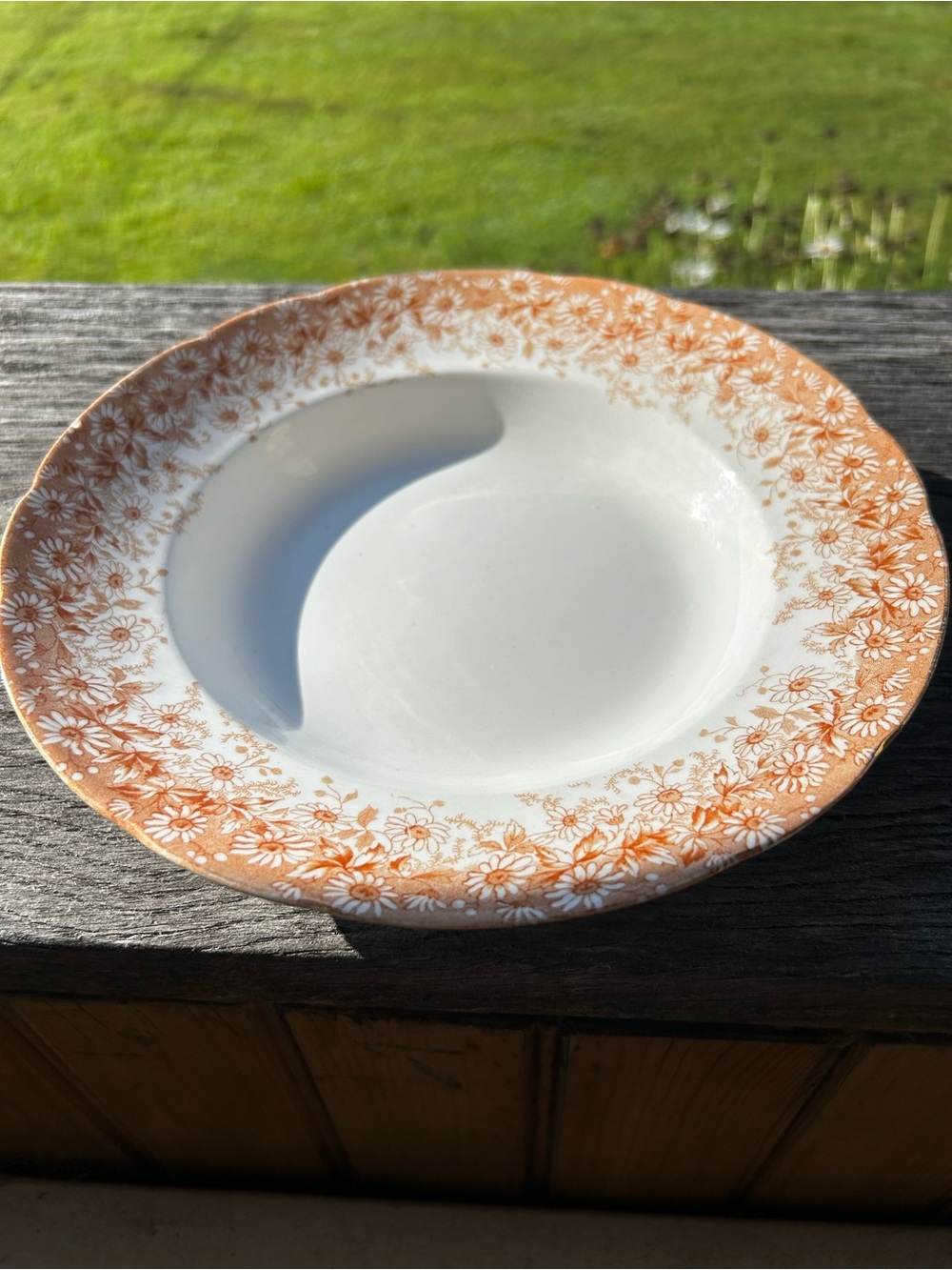 Vintage Orange Floral Rim Soup Bowl Royal Semi Porcelain Waterloo Potteries Eng